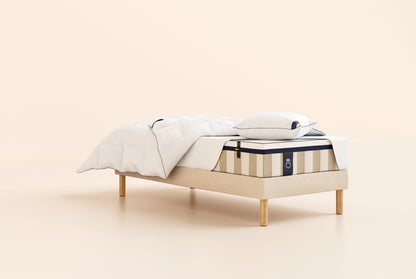 Pack Lit 5 étoiles Matelas Hybride-Hybride-Sommier tapissier-Beige-Pieds Hêtre clair-Plus