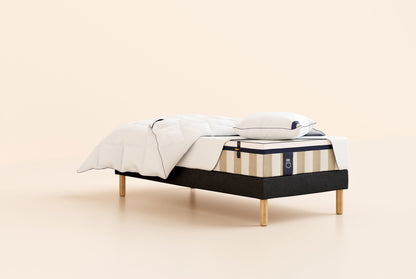 Pack Lit 5 étoiles Matelas Hybride-Hybride-Sommier tapissier-Noir Anthracite-Pieds Hêtre clair-Plus