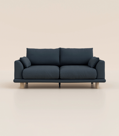 Canapé Bleu Profond-3 places-Pieds carrés - Bois clair