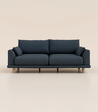 Canapé Bleu Profond-4 places-Pieds carrés - Bois clair