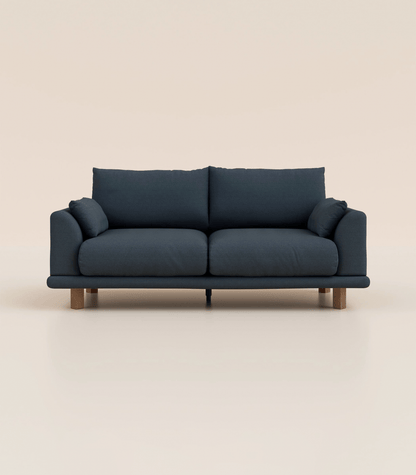 Canapé Bleu Profond-3 places-Pieds carrés - Bois foncé