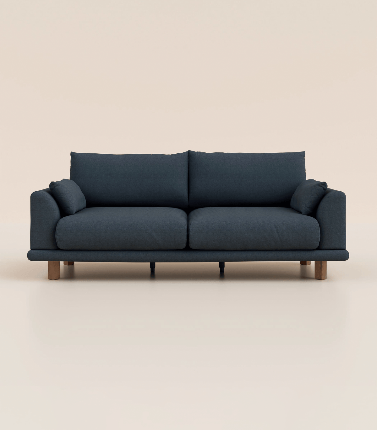 Canapé Bleu Profond-4 places-Pieds carrés - Bois foncé