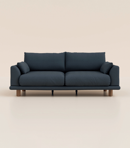 Canapé Bleu Profond-4 places-Pieds carrés - Bois foncé