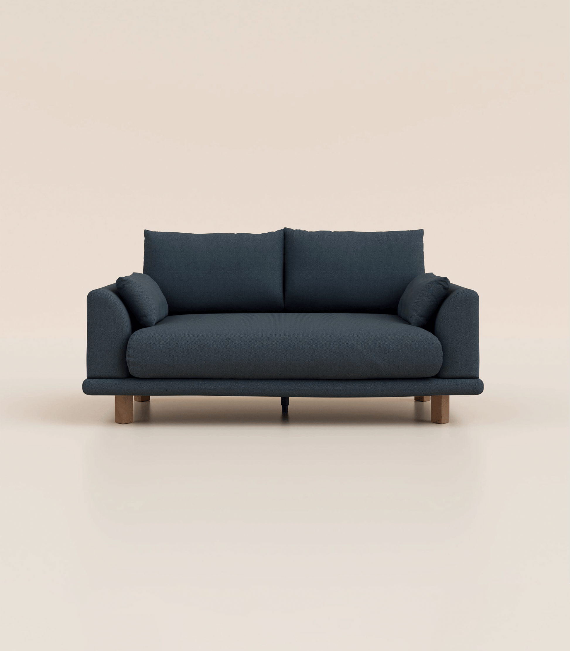 Canapé Bleu Profond-2 places-Pieds carrés - Bois foncé