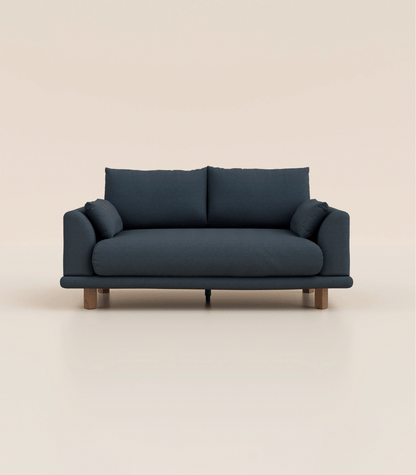 Canapé Bleu Profond-2 places-Pieds carrés - Bois foncé