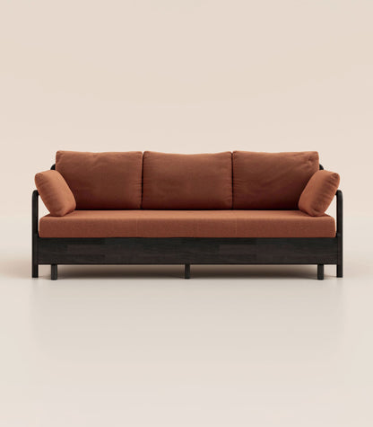 Canapé-lit Bois noir-Tissu Terracotta-Accoudoirs en bois