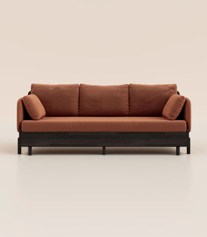 Canapé-lit Bois noir-Tissu Terracotta-Accoudoirs en tissu
