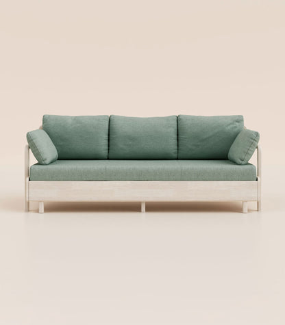 Canapé-lit Bois clair-Tissu Vert sauge-Accoudoirs en bois