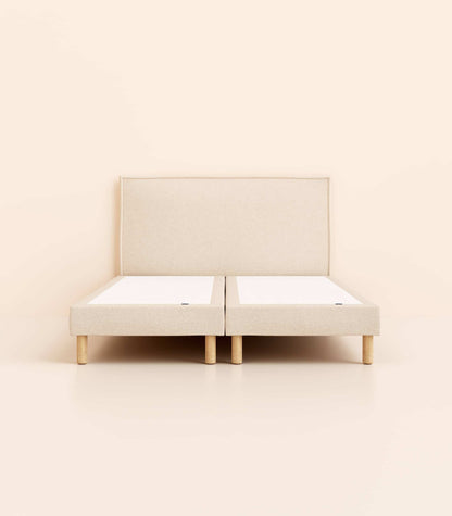 Lit tapissier Beige-Bibloc-Pieds Hêtre clair-Standard