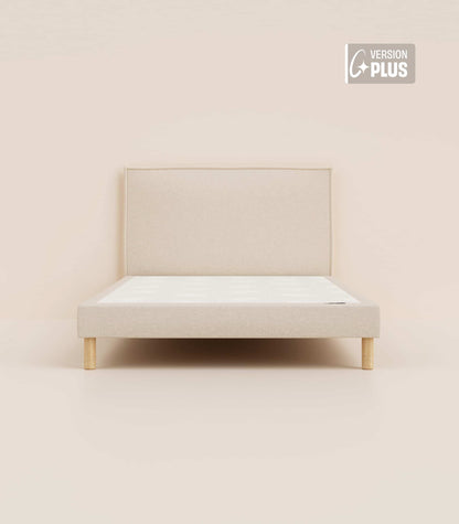 Lit tapissier Beige-Pieds Hêtre clair-Plus