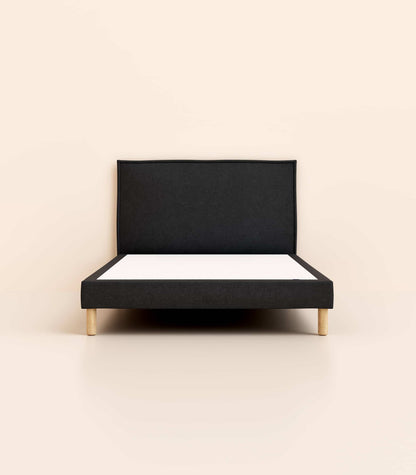 Lit tapissier Noir-Pieds Hêtre clair-Standard