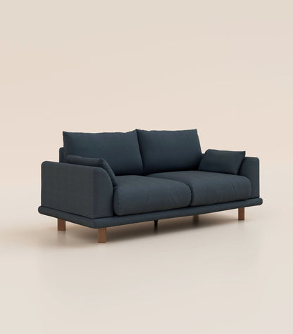 Canapé Bleu Profond-3 places-Pieds carrés - Bois foncé