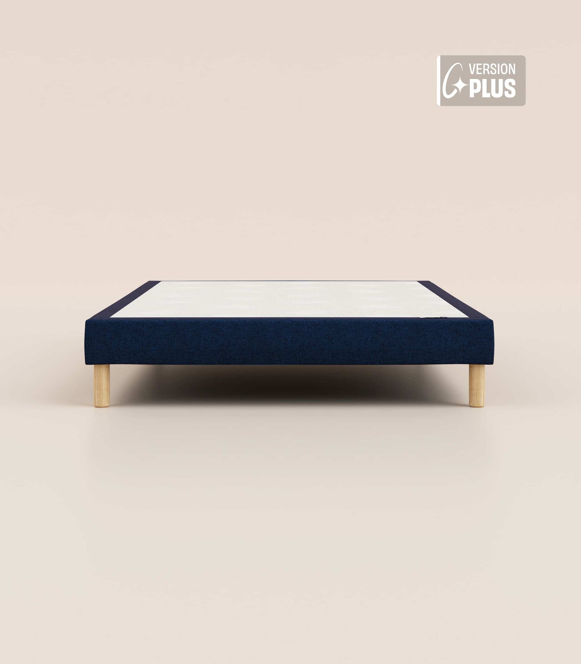 Sommier tapissier - Beige Bleu-Pieds Hêtre clair-Plus