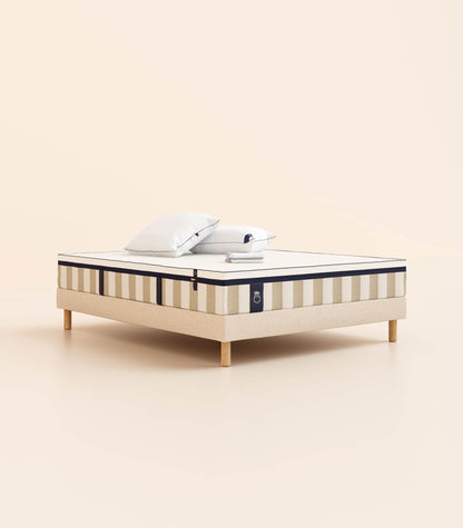 Pack lit 2 places Hybride Plus Matelas Hybride Air+-Hybride Air+-Sommier tapissier-Beige-Pieds Hêtre clair-Standard