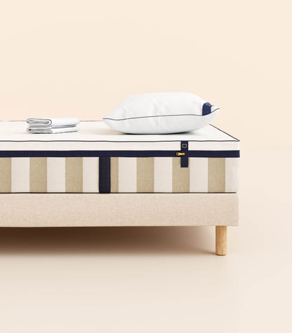 Pack lit 2 places Hybride Plus Matelas Hybride Air+-Hybride Air+-Sommier tapissier-Beige-Pieds Hêtre clair-Standard