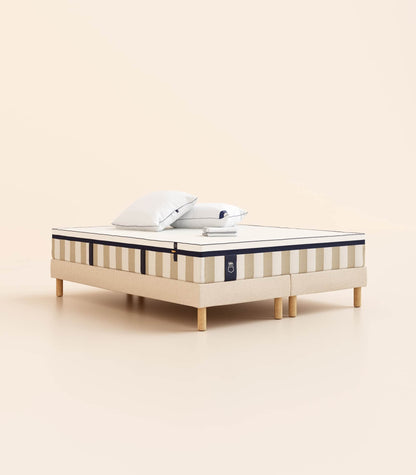 Pack lit 2 places Hybride Plus Matelas Hybride Air+-Hybride Air+-Sommier tapissier-Beige-Bibloc-Pieds Hêtre clair-Standard
