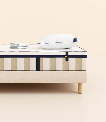 Pack lit 2 places Hybride Plus Matelas Hybride Air+-Hybride Air+-Sommier tapissier-Beige-Bibloc-Pieds Hêtre clair-Standard